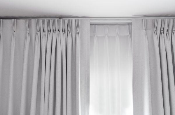Two Layers Curtain With Rails, Installed On Ceiling, Translucent