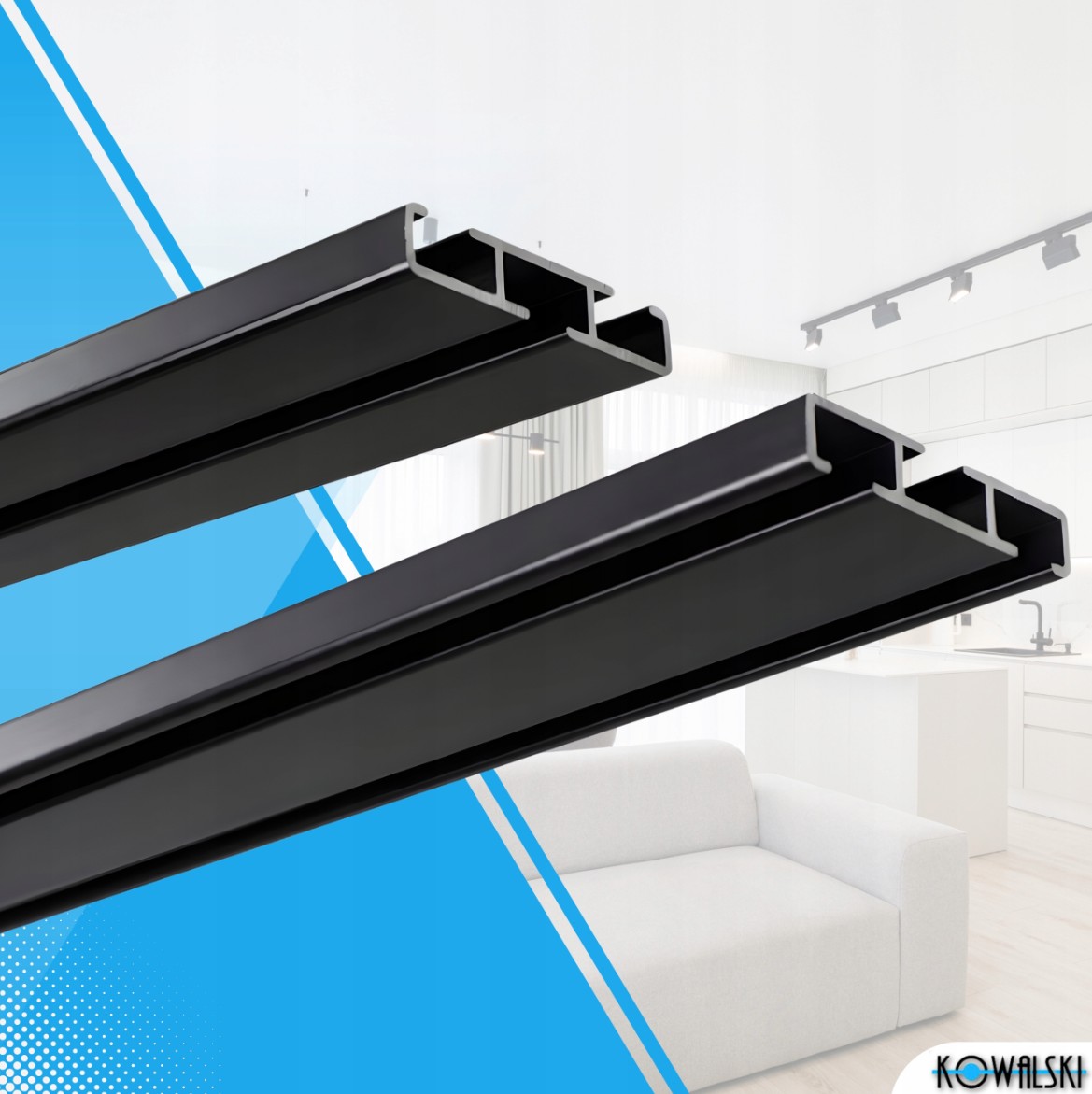 Szyna sufitowa aluminiowa czarna pojedyncza podwójna 150 cm