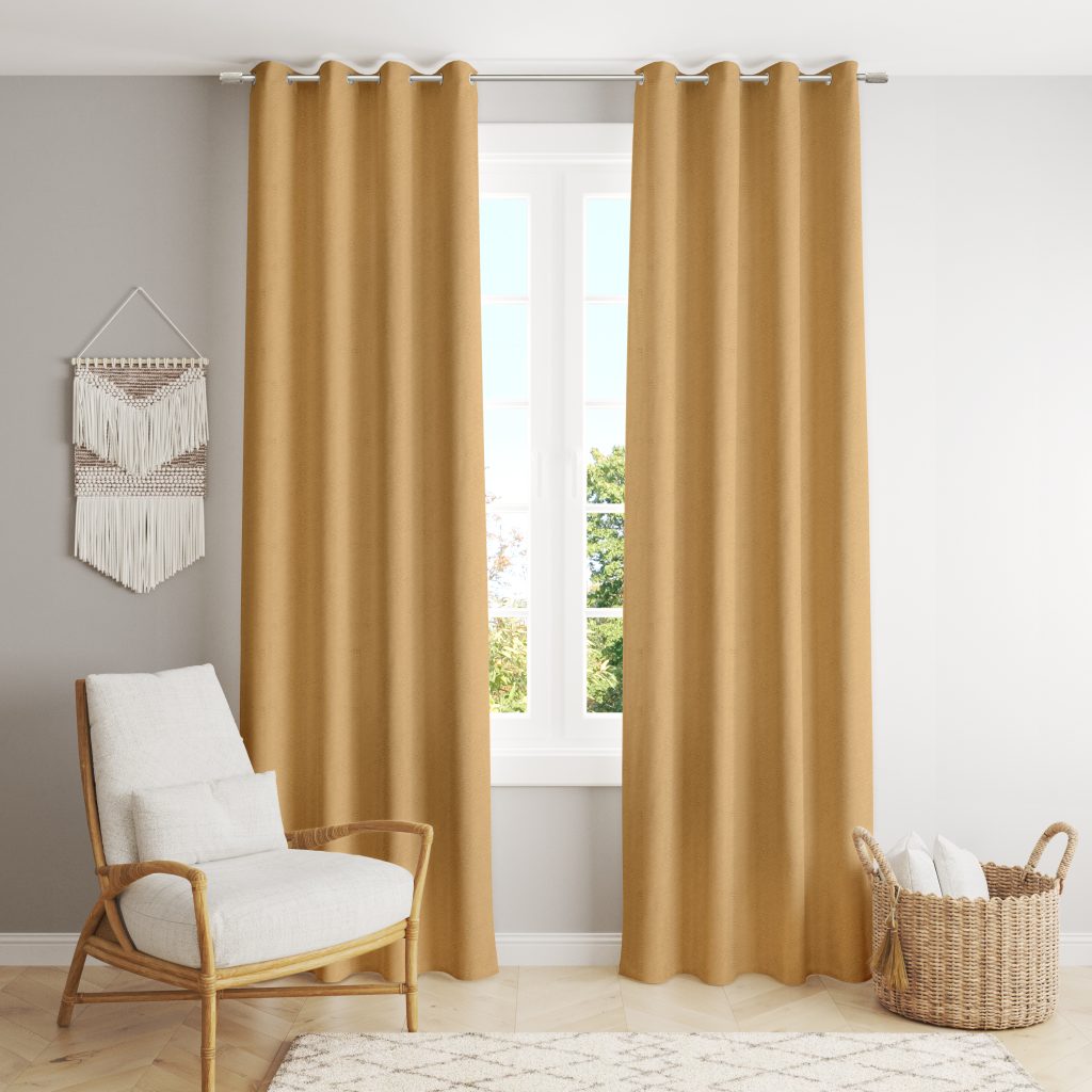 Zasłona welurowa 140x250 cm na przelotkach MUSZTARDOWA